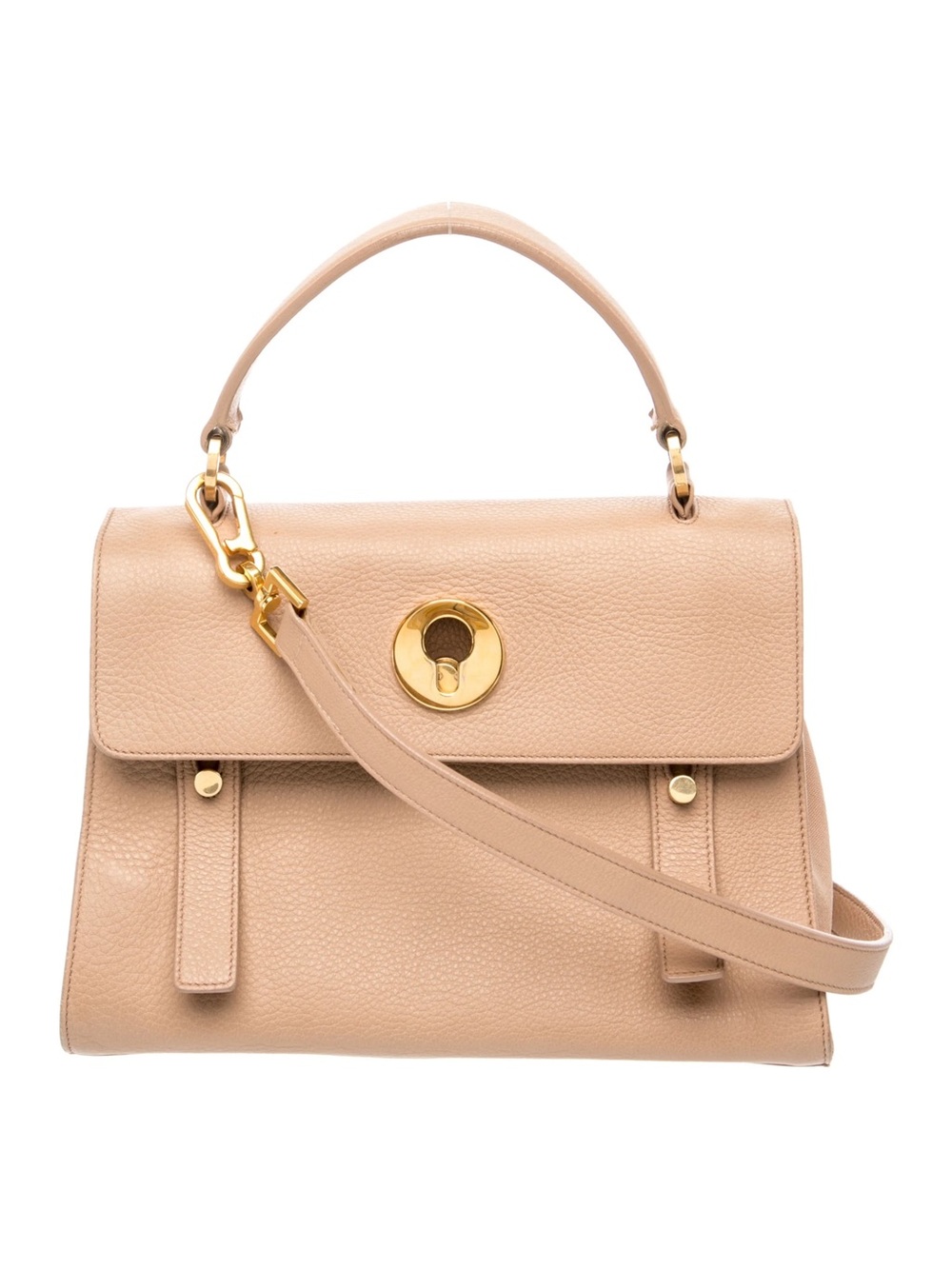 Yves Saint Laurent Blush Nude Leather Top-Handle Satchel with Gold Hardware
